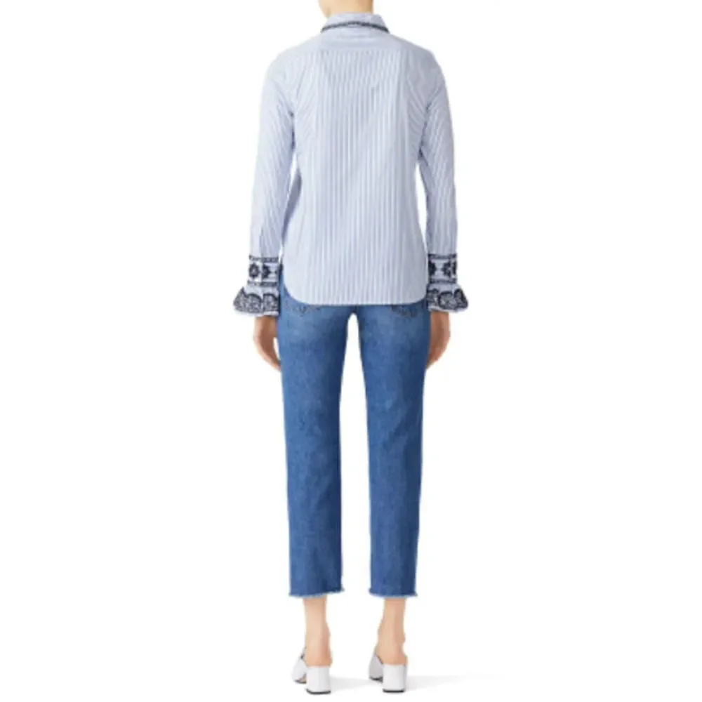 TORY BURCH Ladies Detailed Sleeve Striped Paige Button-down Shirt